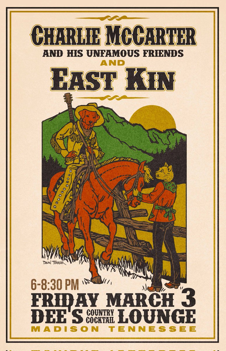 charliemccarter's tweet photo. Hope to see y'all at @deeslounge615 with my pals @eastkinmusic  🤘🤘🤘 https://t.co/9pCUFCngPQ