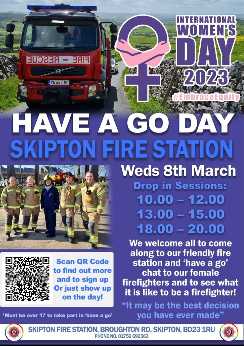 Why Not, come along to Skipton Fire Station on Wednesday 8th March 2023 to learn more about the roles we have within NYFRS