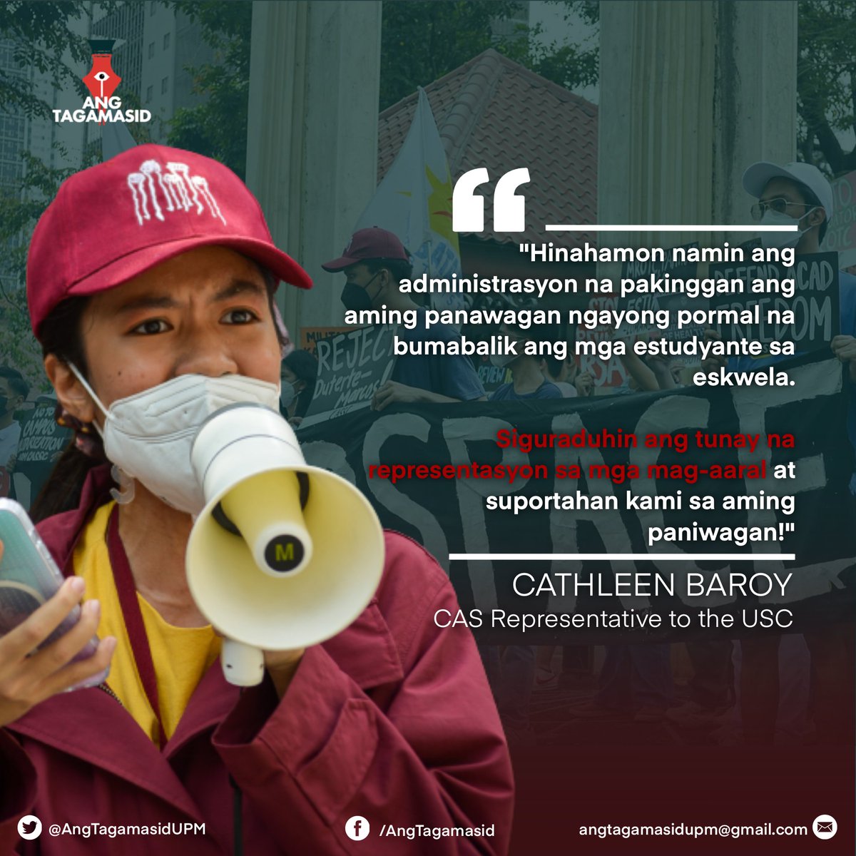 AngTagamasidUPM's tweet photo. ICYMI: Pahayagan ng mga lider-estudyante kahapon sa #FirstDayRage ng UP Manila. Pinupuna nila ang mga pagtatangka ng estado sa militarisasyon ng mga kampus sa gitna ng isang krisis sa kalusugan at edukasyon.
#NoToMandatoryROTC
#DoBetterUP
#ExpandBasicStudentServices https://t.co/YYZ19QNrm6