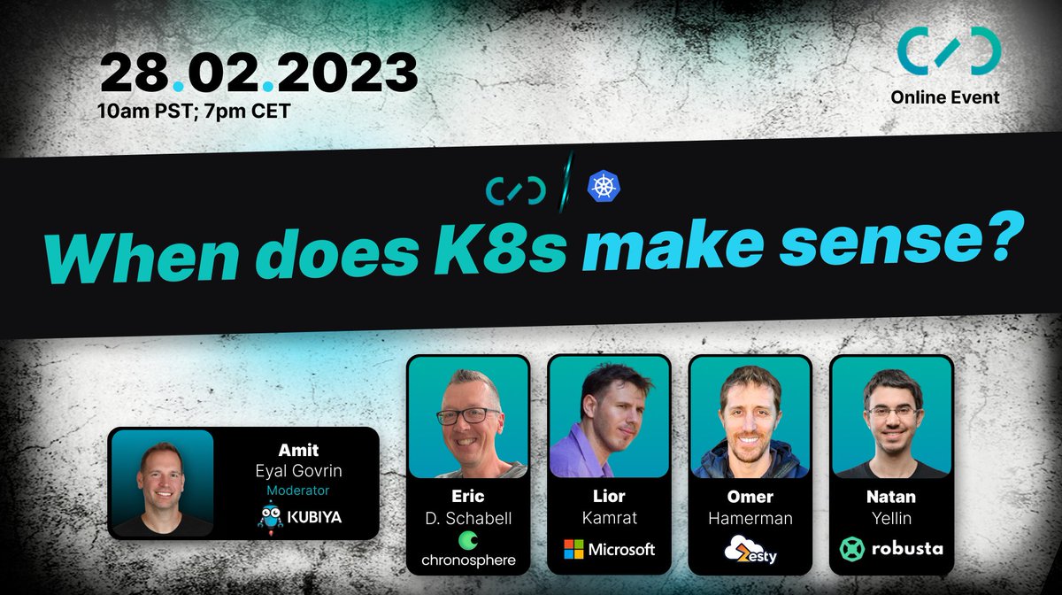 ericschabell's tweet photo. Join us for a lively debate on the topic of 'When Does Kubernetes Make Sense?'. Four experts from @chronosphereio, Microsoft, Zesty and Robusta will face off in a heated discussion on the viability of using #Kubernetes in organizations and projects.
https://t.co/4OaHoBV5iZ https://t.co/hdonAc7zHt