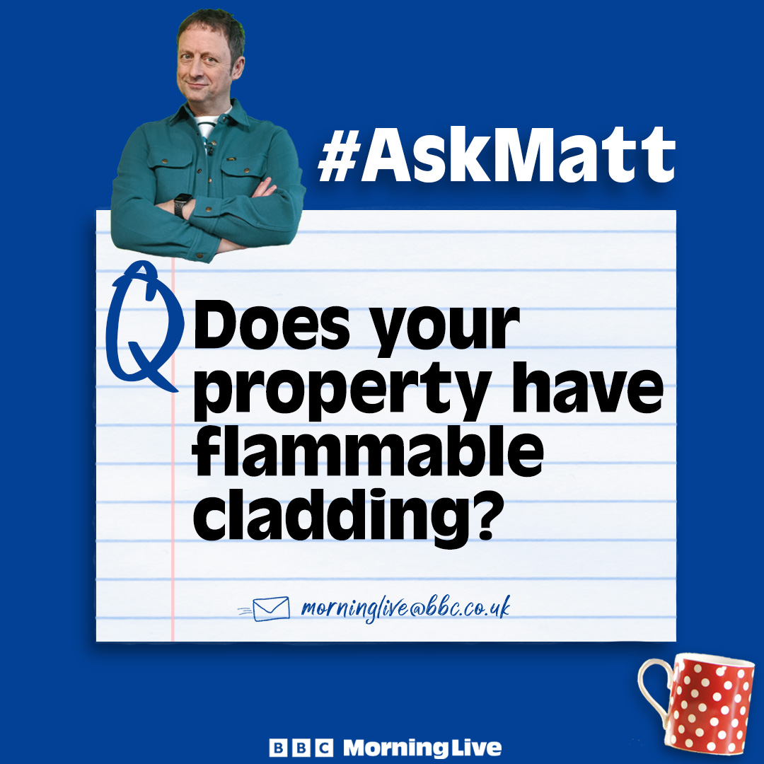 BBC Morning Live (@bbcmorninglive) on Twitter photo Are you stuck in a home that has dangerous cladding? Struggling to get a mortgage or sell because of it?
<a href="/Mattallwright/">Matt Allwright</a> is on Thursday's show talking us through the latest legislation that could finally give property owners their freedom.
📧 Leave us a comment or send an email Are you stuck in a home that has dangerous cladding? Struggling to get a mortgage or sell because of it?
<a href="/Mattallwright/">Matt Allwright</a> is on Thursday's show talking us through the latest legislation that could finally give property owners their freedom.
📧 Leave us a comment or send an email