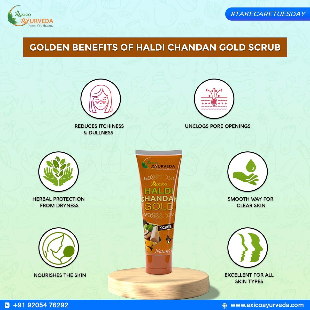 AyurvedaAxico's tweet photo. #TakeCareTuesday | HALDI CHANDAN GOLD SCRUB
.
Haldi Chandan ke Good Good Gun, Hai Isme Samaye,
.
Remove Dead Skin Cells and make you Glow!
.
https://t.co/uRNSdZrb1m
.
#axicoayurveda #haldibenefits #haldi #haldirasam #benefitsofhaldi #haldiscrub #haldiforskin #haldiskinbenefits https://t.co/vCQ2UUkYzJ