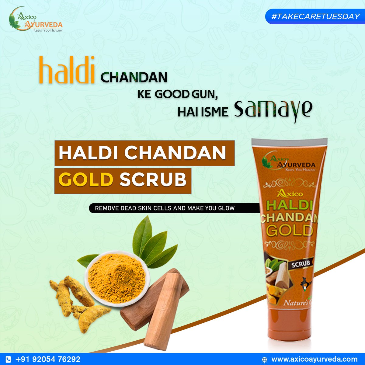 AyurvedaAxico's tweet photo. #TakeCareTuesday | HALDI CHANDAN GOLD SCRUB
.
Haldi Chandan ke Good Good Gun, Hai Isme Samaye,
.
Remove Dead Skin Cells and make you Glow!
.
https://t.co/uRNSdZrb1m
.
#axicoayurveda #haldibenefits #haldi #haldirasam #benefitsofhaldi #haldiscrub #haldiforskin #haldiskinbenefits https://t.co/vCQ2UUkYzJ