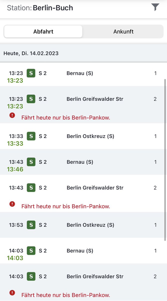 Ersatz_Bus's tweet photo. Fast 3 Wochen lang fährt die Wespe (#S2) im nördlichen Abschnitt durch Bauarbeiten "nur" zwischen #BBU - #BPKW (ursprünglich nach
#BGSS) und ist gekoppelt mit der #S85 von/nach #BSW/#BGAS. Warum man nicht geschafft hat das in die Auskünfte einzuarbeiten ist ein Rätsel. @_ds_100 https://t.co/xhKZGuC5oc