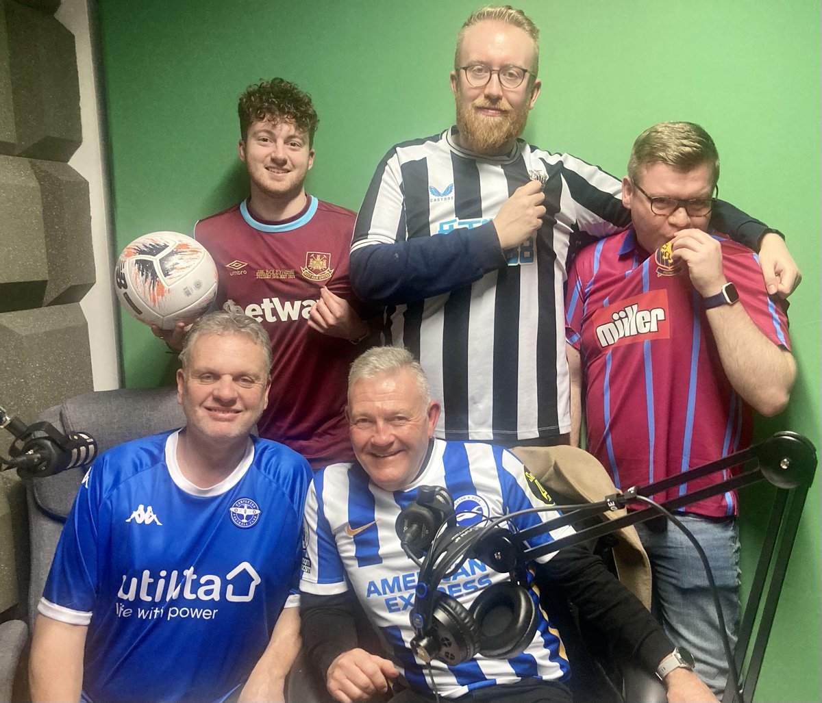 RogerMaber's tweet photo. Members of @HantsMason special interest lodge @LodgeFootball team up for @CraftcastUGLE recording - Wearing club colours David Lallana and Alex Pike shared their passion for Football and Freemasonry with hosts @Shaun_UGLE, @imJamesDalton and @whatley_stephen  
Broadcast date TBA https://t.co/OfXUNO8ihY