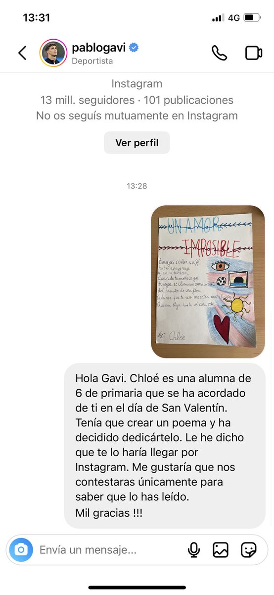 Sergio_Cast7's tweet photo. Hola @FCBarcelona_es @FCBmasia . La clase de sexto del “CEIP CATALINA DE PALACIOS” de Esquivias (Toledo) tiene una misión… AYUDARNOS. Chloé le ha hecho un poema a Gavi 🥹🥰. #Gavi #SanValentin #Barcelona https://t.co/6MFhuiH203