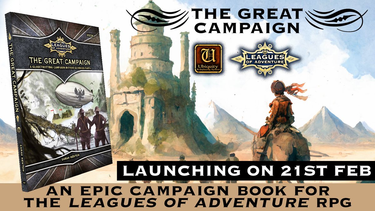 The Great Campaign book for Leagues of Adventure is launching on Kickstarter on 21st Feb!
Click the link to be notified when we go live!
kickstarter.com/projects/tripl…
#ubiquityrpg #ubiquity #rpgs #tripleacegames #alternativetodnd
