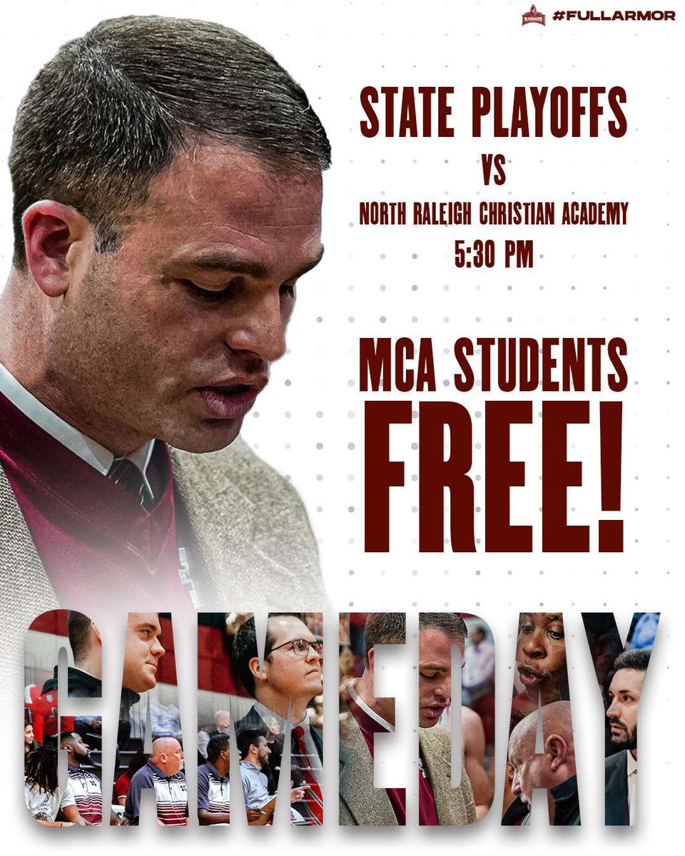 MetrolinaMBB's tweet photo. GAME DAY //  1ST RD NCISAA PLAYOFFS
🆚️ NORTH RALEIGH CHRISTIAN
📍HOME
⏰️530PM
⚪️STUDENTS FREE / ADULTS 7$
🏀 #FULLARMOR https://t.co/tDJSE0KEur