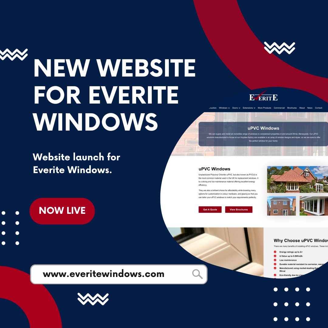 CtrlAltCreate3's tweet photo. New #website launch for Everite #Windows. They supply and install uPVC windows and doors in #Wirral, #Liverpool, #Chester and #Cheshire. 🪟🚪

Go and check them out 🔗 https://t.co/Hr510w4EID 🖥️ 

#WebDesign #Websites #WebsiteDesign #WebsiteDesigner #SEO #SmallBiz https://t.co/LeV4aFVdmL