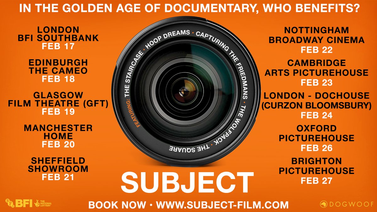 BAFTAScotland's tweet image. 📢🎦 ATTENTION DOC FANS 

@dogwoof are bringing SUBJECT to @glasgowfilm
on February 19th, featuring a Q&amp;amp;A with the filmmakers. 

We have a limited number of allocated tickets for the event. DM us to find out more 📨

glasgowfilm.org/shows/preview-…