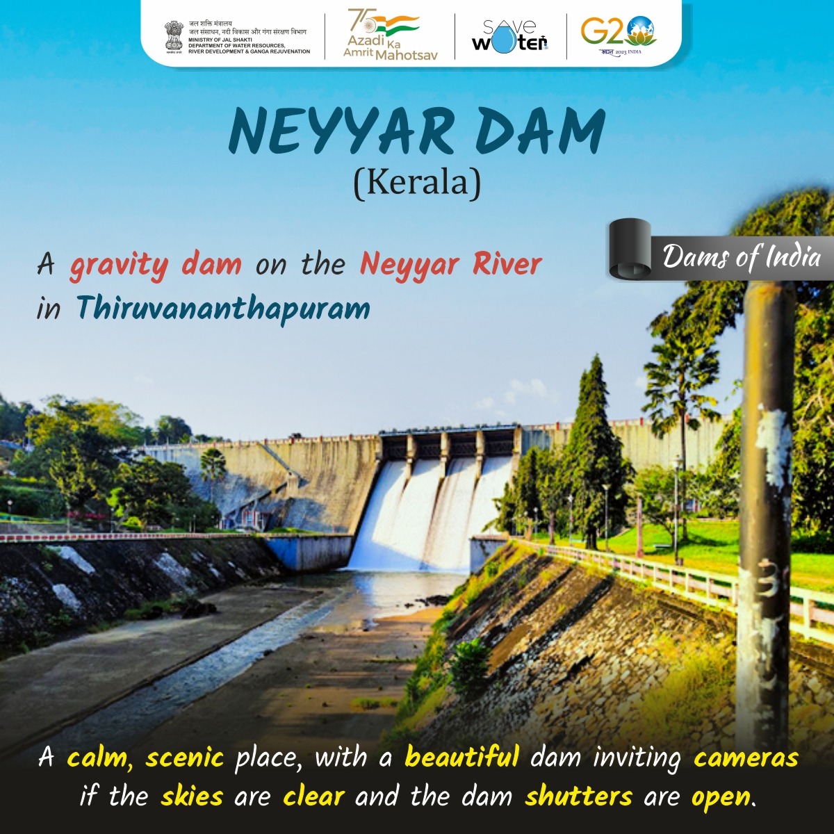 DoWRRDGR_MoJS's tweet photo. Neyyar dam is a gravity dam on the Neyyar River in the Thiruvananthapuram district of Kerala, South India, located on the foot of the Western Ghats about 30 km from Thiruvananthapuram. It was established in 1958 and is a popular picnic spot. #DamsofIndia https://t.co/e8fXAufQqc