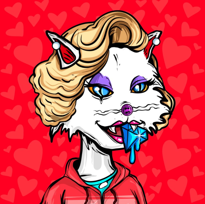 SteveSteed4's tweet photo. PSYCHO TRAITS 101
@PsychoKittiesOG 
#psychomollies 
TRAIT OF THE DAY - Diamond Kiss 
Everyone knows diamonds are a girls best friend, it's all about cut, colour, clarity and carats. A tribute to all the Mollies out there on this Valentine's Day
@Ugonzo_art @ElRealGenius
#nftart https://t.co/JxHVb4UrdL