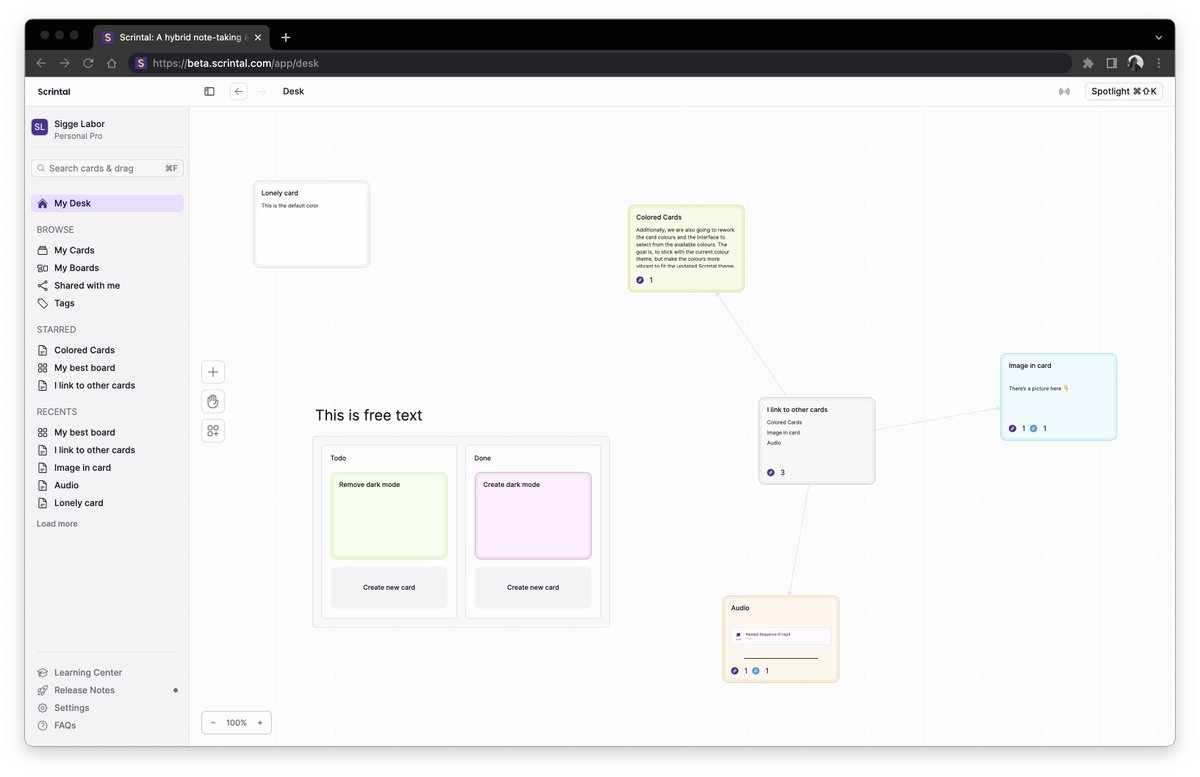 Say hello to the dark side! 🌑 Whether you're a night owl or prefer a more subdued interface, Scrintal's dark mode has got you covered.🦉 

Check out our updated app, featuring a brand new design and eye-catching dark mode. ✨➡️ scrintal.com/#pricing

Which side are you on? 🌗