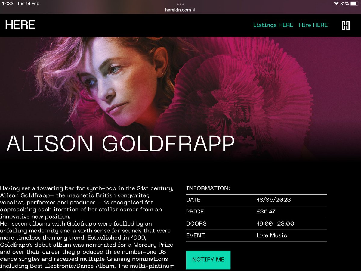 Changeling_1's tweet photo. I’ve just booked Tix for this little stellar event as @goldfrapp embarks on a solo side of her career. Hopefully this will run alongside more Goldfrapp with #WillGregory in the future but just couldn’t miss this next step in her career!
How many sleeps?
92! https://t.co/Nheph5K0QO