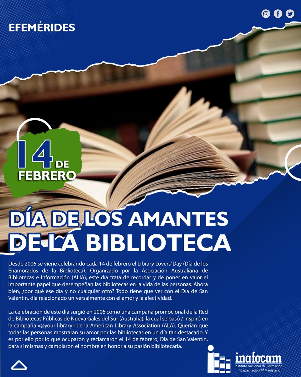 INAFOCAMRD's tweet photo. Desde 2006 se viene celebrando cada 14 de febrero el Día de los Enamorados de la Biblioteca. 
#SomosInafocam #inafocamrd https://t.co/zw9tnuIwxJ