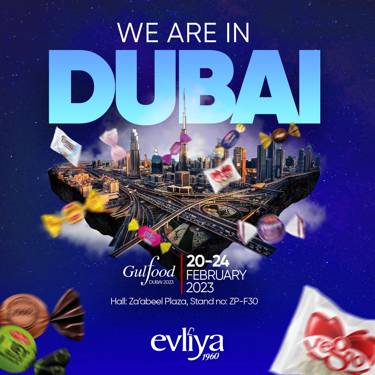 evliya1960's tweet photo. We are in Dubai 🇦🇪

Evliya Şekerleme, 20-24 Şubatta Gulfood Dubai Fuarında. Standımızı ziyarete bekliyoruz. ☺️

Hall: Za'abeel Plaza, Stand no: ZP-F30

#dubai #gulfood2023 #chocolate #candy https://t.co/MsOGTm4fj9