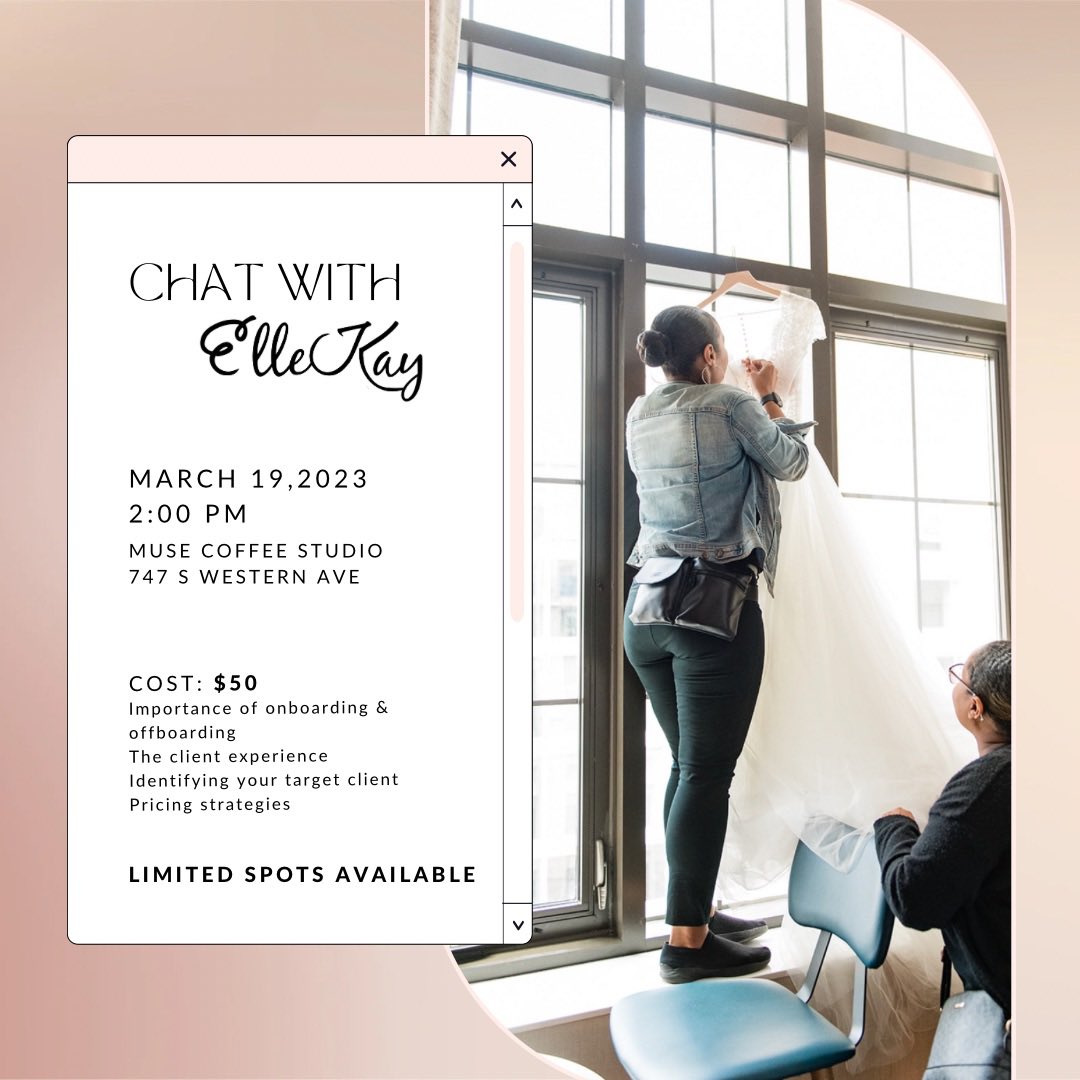 ElleKayEvents's tweet image. Come chat with me about your #wedding or #event business. 

This will be an intimate convo, so seating is limited. 

ellekayevents.com/chatwithellekay