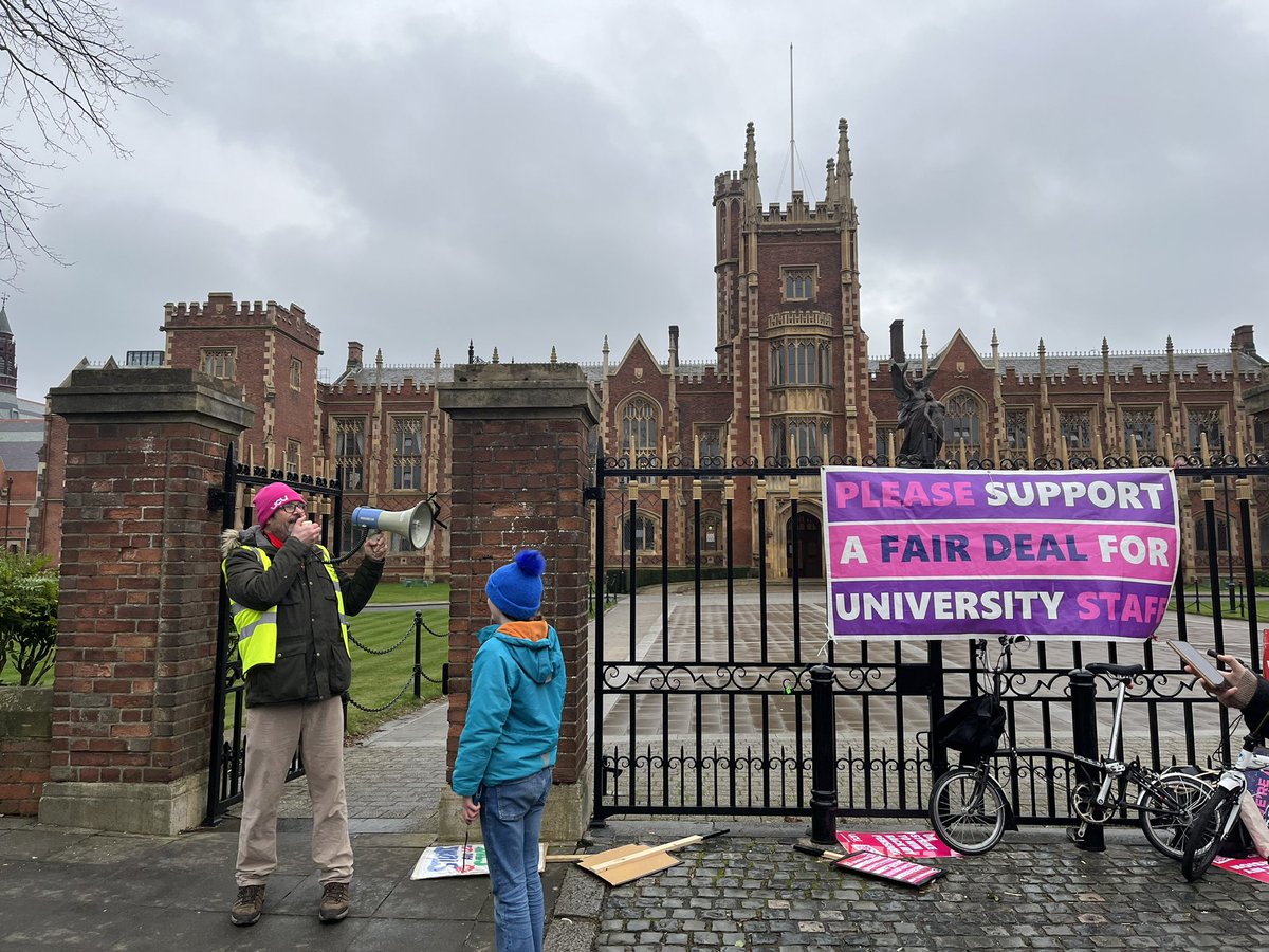 DrAmandaSlevin's tweet photo. #love was in the air @ucuatqub #ValentineDay #strike with great #solidarity &amp; energy among staff. And students, like my lovely cousin Jack who, only in 1st yr, brought donuts for us!

If only @QUBelfast @UniversitiesUK @UCEA1 showed us some love 

#Endcasualisation #ucuRISING https://t.co/aiKV5fQmCl
