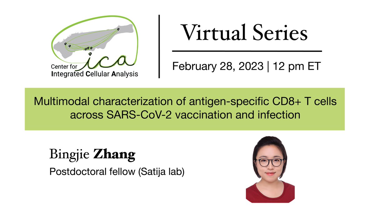 satijalab's tweet photo. Our next @cegs_ica virtual seminar will be on 2/28 at 12PM ET

@Bingjie_Zhang_ will present her work measuring and integrating single-cell ATAC, RNA, protein, TCR, and dextramer data to characterize T cell responses to COVID vaccination

Free registration: https://t.co/rXVIeFl2oP https://t.co/1RlXDxj9RZ
