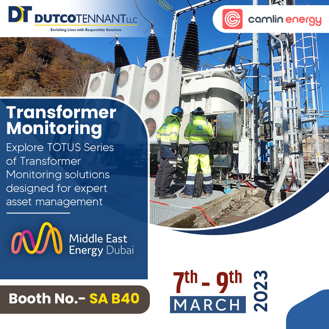 Dutcotennant's tweet image. We are excited to offer you the experience of witnessing cutting-edge #transformermonitoring solutions from our trusted partner Camlin Energy at this year’s Middle East Energy exhibition.

#electrical #monitoringsolutions #MEE2023 #middleeastenergy #camlin #DutcoTennantLLC