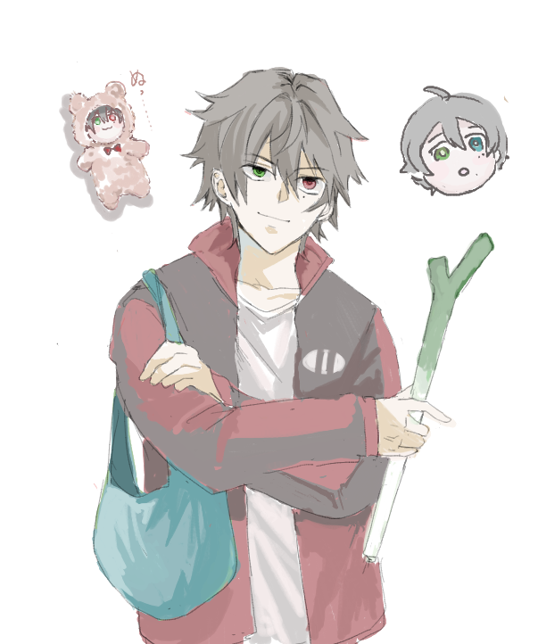 heterochromia male focus spring onion bag red eyes jacket green eyes  illustration images