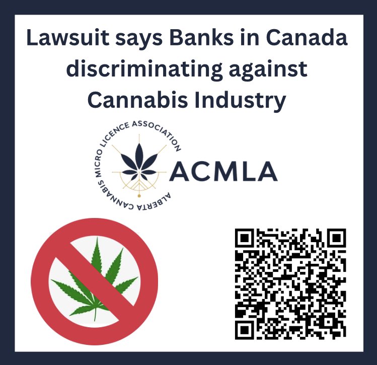 ACMLA1's tweet photo. A class action lawsuit is targeting several Canadian banks that it alleges have engaged in financial discrimination against legal cannabis businesses according to @stratcannmedia. #lawsuit #cannabisdiscrimination #breakingnews #bankclassaction #readallaboutit #acmla https://t.co/Gn9kY6fko3