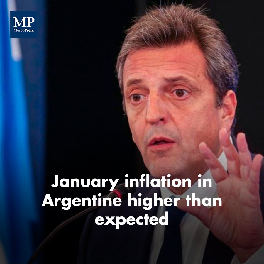 MercoPressNews's tweet photo. #Argentine authorities are admitting that inflation in January of 2023 was “high” and that in that scenario meeting the targets agreed upon with the International #MonetaryFund (IMF) will not be easy. https://t.co/8MJ7GhxGkW