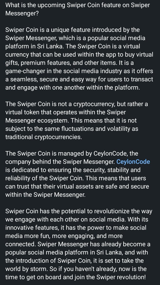 SwiperCC's tweet photo. We are trying to make game change
#Swiper
#CeylonCode
#UdulaDamsara
#SwiperMessenger https://t.co/vOCLlhZzAe