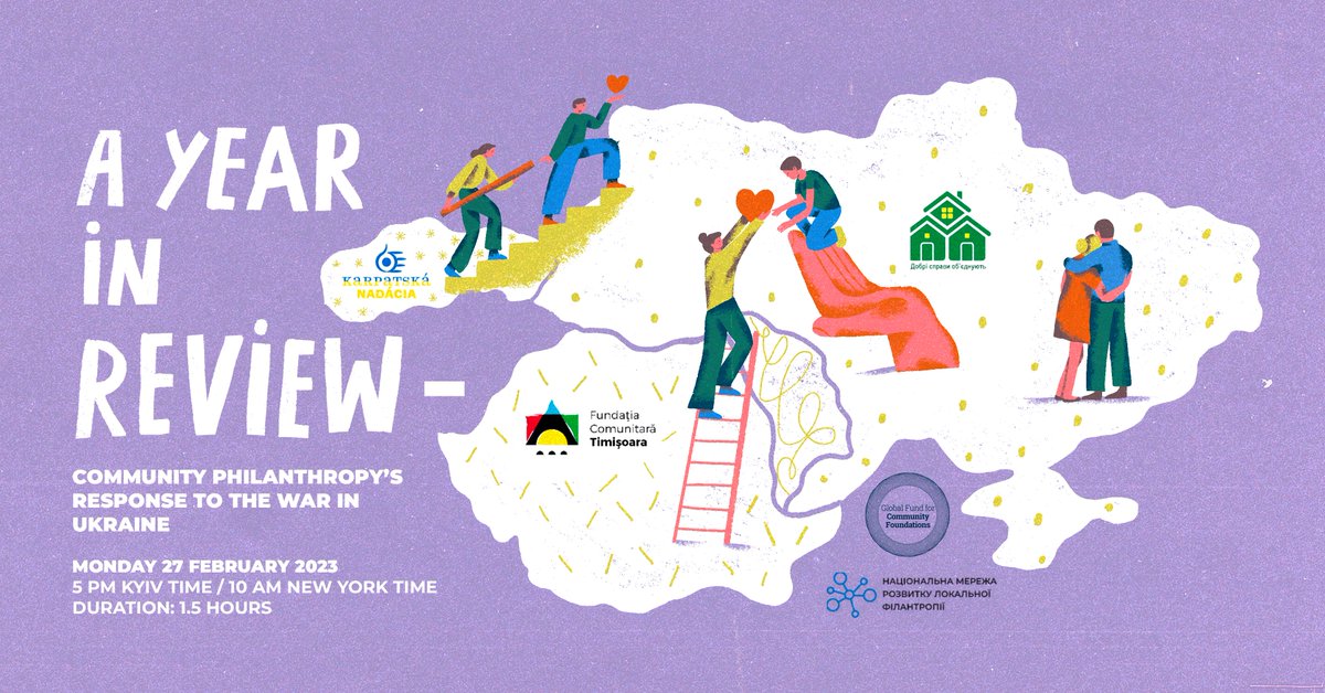 24 February marks 1 year of war in Ukraine. Join us for an upcoming discussion w/ #CommunityFoundations from #Ukraine #Romania #Slovakia as they share reflections from the past year. #ShiftThePower

📅Monday 27 February, 5pm Kyiv/10am New York
📌Register:  bit.ly/YearOfWarUA