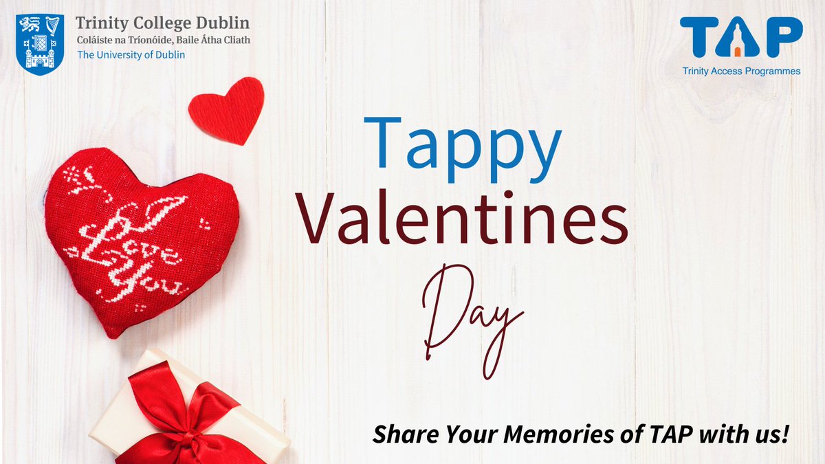 AccessTCD's tweet photo. Did you come through TAP and meet your significant other in #TrinityCollegeDublin? 😍
Share your love story and/or any fond memories of TAP as we turn 30! 🎉
Link to our memory form: https://t.co/kIByeZsVyC
#TrinityAccessProgrammes #Valentinesday #Valentinesday2023 https://t.co/b6uSvKVKGJ