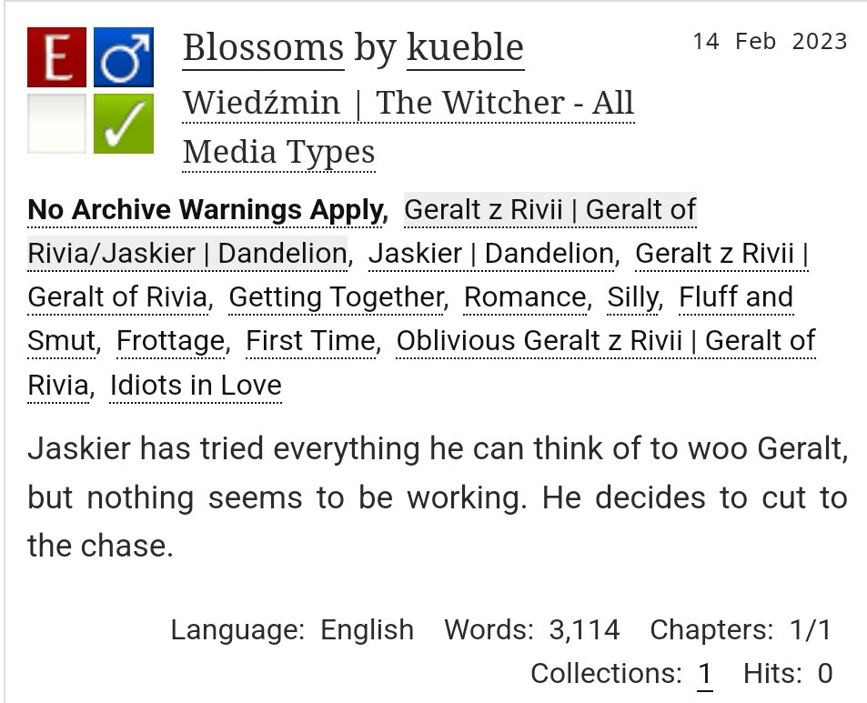 For today's <a href="/WtchrBowsNArrws/">Witcher Bows and Arrows</a> prompt: Romantic. archiveofourown.org/works/45012838