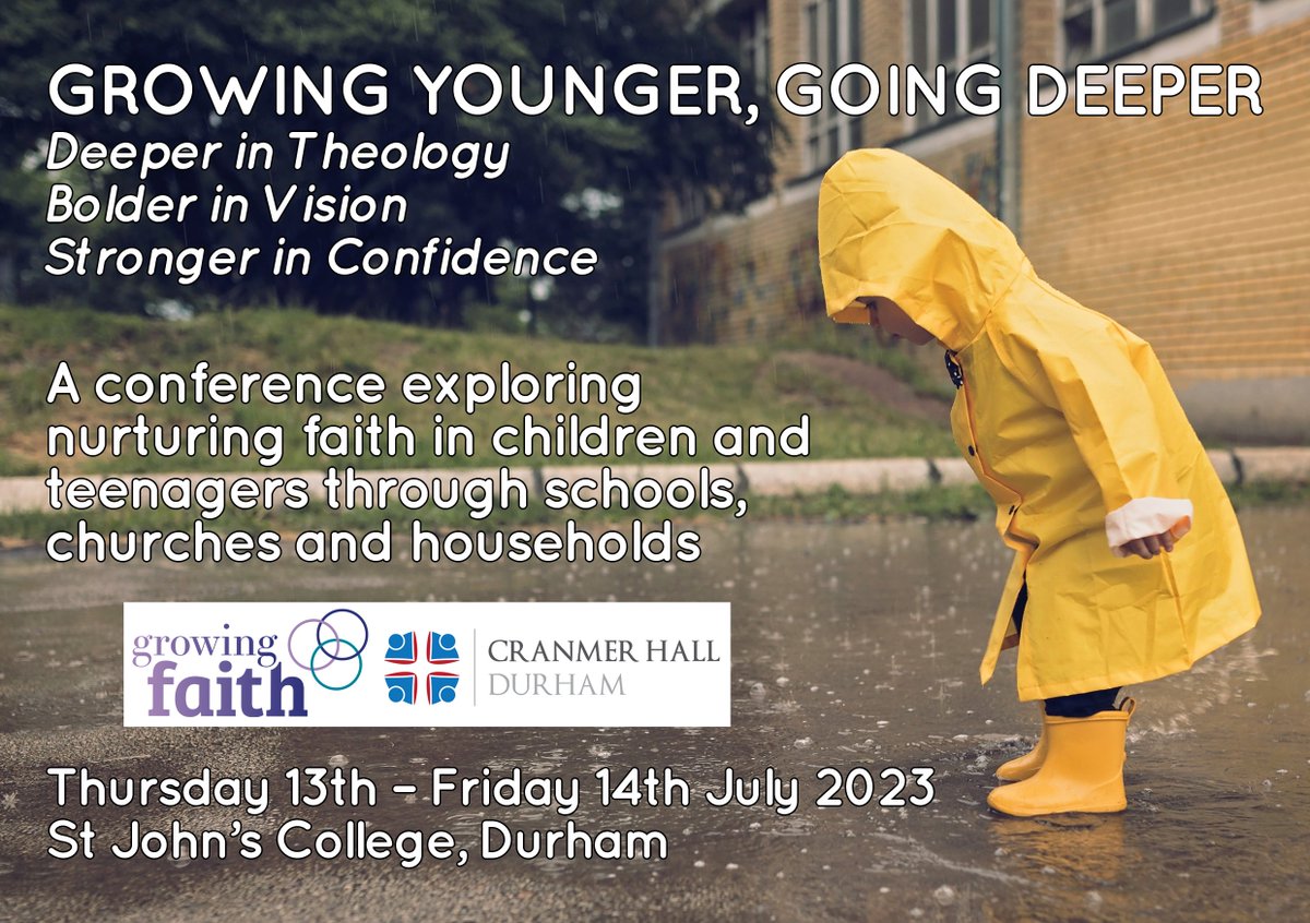 Growing Faith and Cranmer Hall Durham are thrilled (really!) to invite you to this research symposium: Growing Younger, Going Deeper. Dr Sarah Holmes (whee!) Revd Sarah Strand (yay!) Mr Andy Wolfe (wahoo!) and so much more, all in beautiful Durham. churchofengland.tfaforms.net/4903657