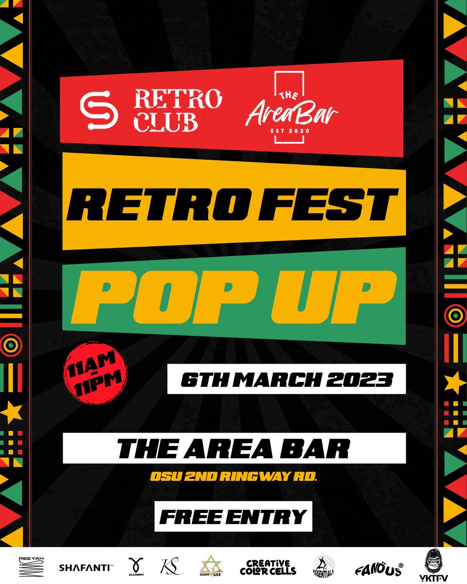 YKTFVworldwide's tweet photo. #REPOST
2023 let's gooo;
Join us on 6th March @TheAreaBar for RETROFEST POP UP to shop local crafts, arts, fashion & many more activities and installations.
#Independenceday #fashionpopup #Accra #ghana
#Areabar #Retroset #YKTFV https://t.co/OQWMfYLC6M