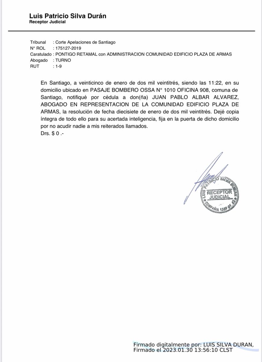 pontigostar's tweet photo. #CorteDeApelaciones 25/01/23 la Administración Plaza De Armas fue Notificada por Receptor de la Corte.! Sentencia firme y ejecutoriada por “ilegales y arbitrarios" en contra de la #Administración con costas, multas en #TGR #Fiscalicen su Comunidad.! #GastosComunesIlegales @mega https://t.co/8ORrxpbi2U