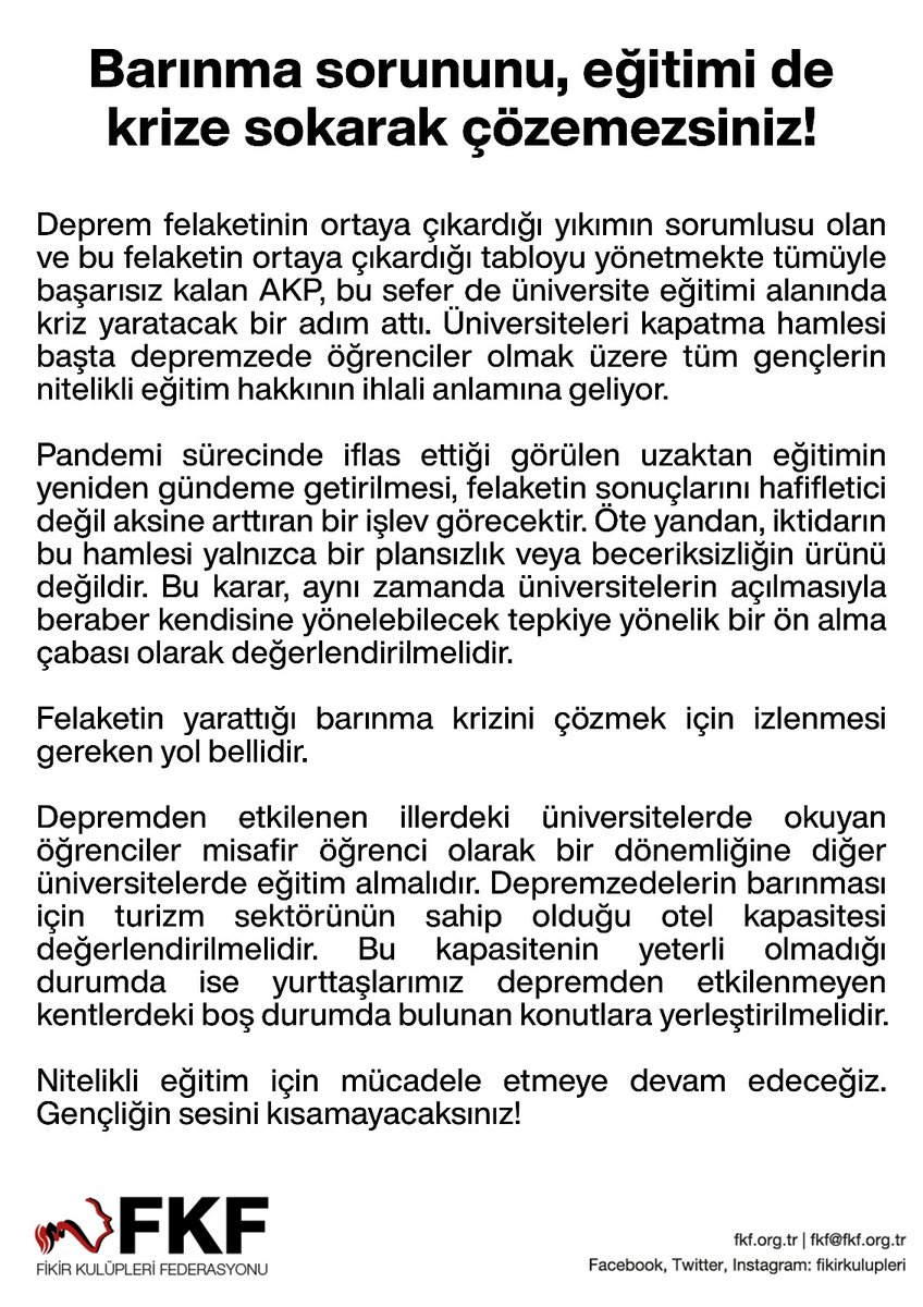 Barınma sorununu eğitimi de krize sokarak çözemezsiniz! 

Nitelikli eğitim hakkımızın ihlal edilmesine karşı biz, mücadele etmeye devam edeceğiz. 

Gençliğin sesini kısamayacaksınız!

#DEÜHİBRİTİSTİYOR