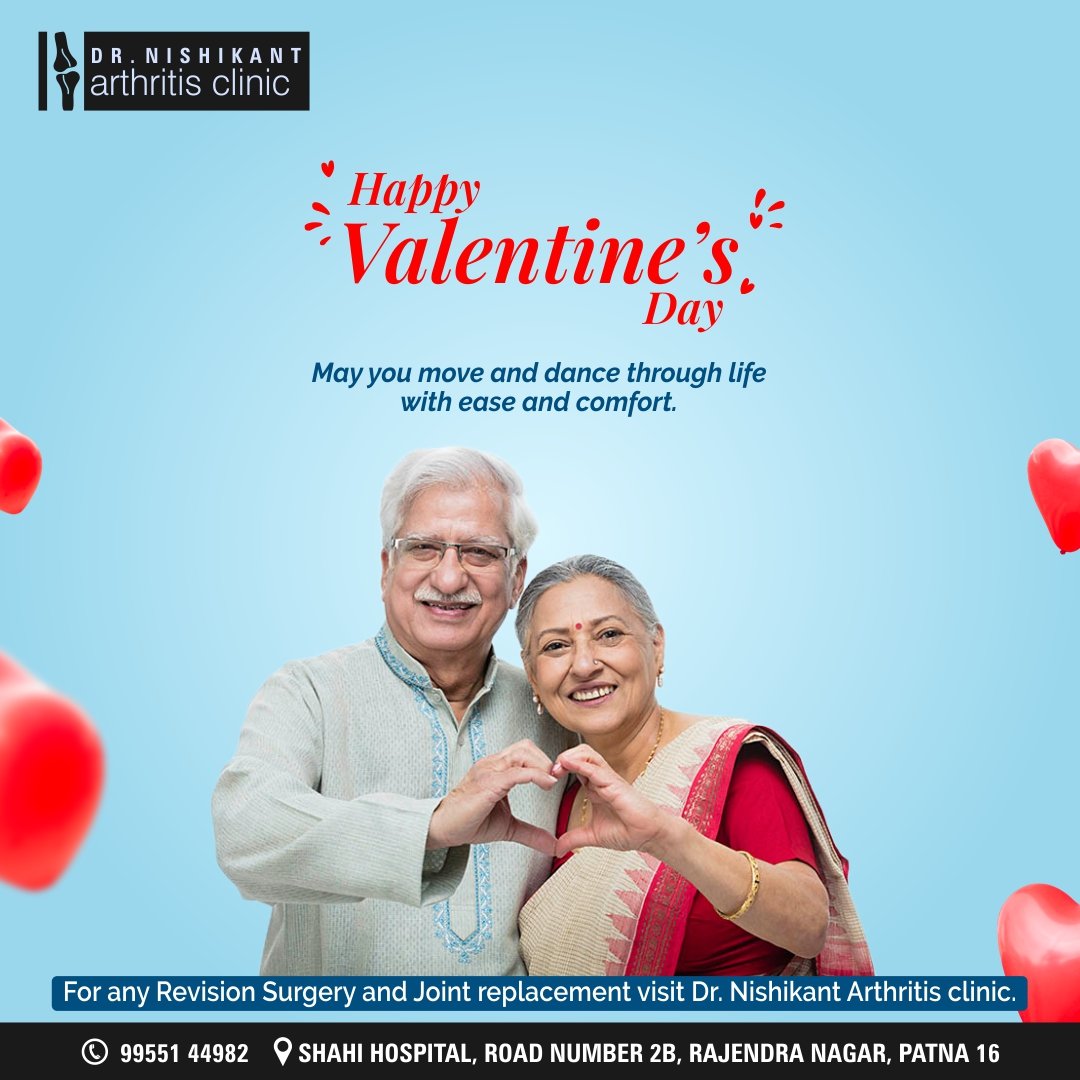 DrNishikantkr's tweet image. This Valentine's Day, give the gift of mobility and comfort with a visit to Dr. Nishikant. Let us help you move freely and painlessly so you can spend quality time with your loved ones.
#HappyValentinesDay #BoneLove #OrthopedicCare #MoveWithLove