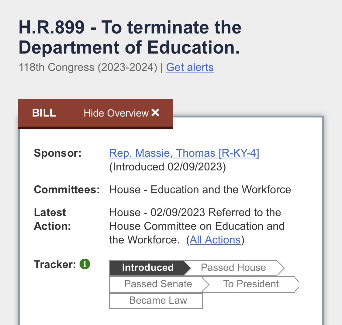 I have introduced a bill to terminate the Department of Education. There is no Constitutional authority for this federal bureaucracy to exist.