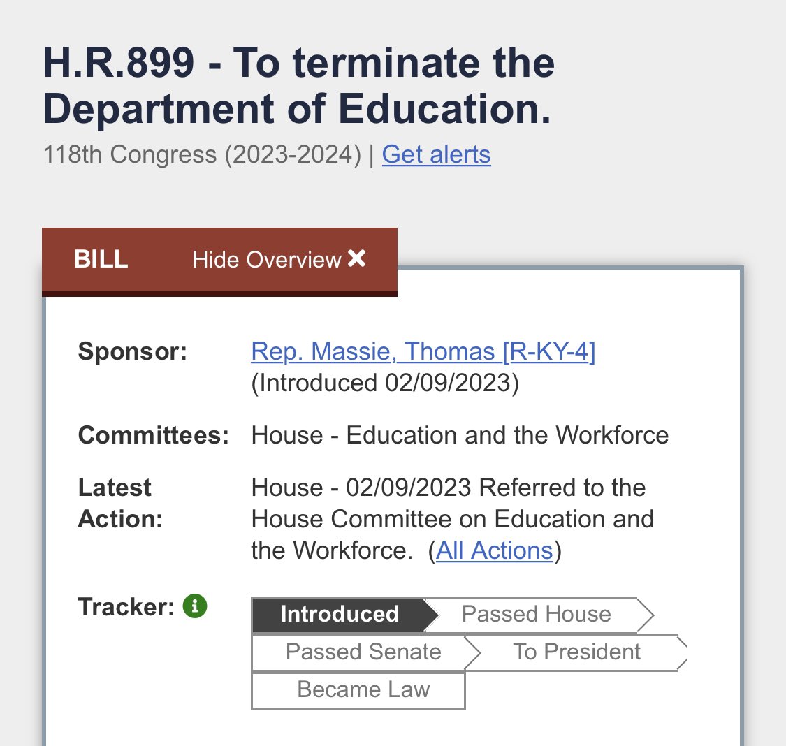 I have introduced a bill to terminate the Department of Education.

There is no Constitutional authority for this federal bureaucracy to exist.