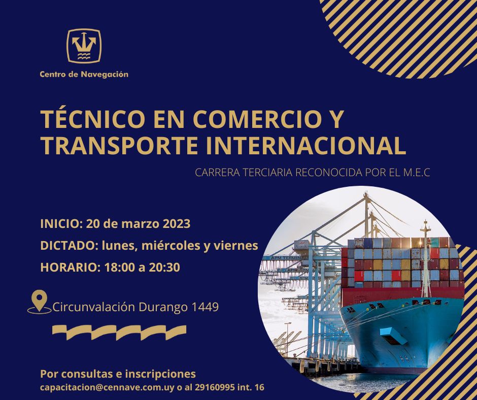 ✅INSCRIPCIONES ABIERTAS!
👉Inicio: 20 de marzo 2023.
📚TÉCNICO EN COMERCIO Y TRANSPORTE
INTERNACIONAL .
📝Por consultas e inscripciones:
capacitacion@cennave.com.uy 📧 ☑️
o al 29160995☎ ☑️
#educaciónsuperior #comerciointernacional #carreras #gestionportuaria #transportemarítimo