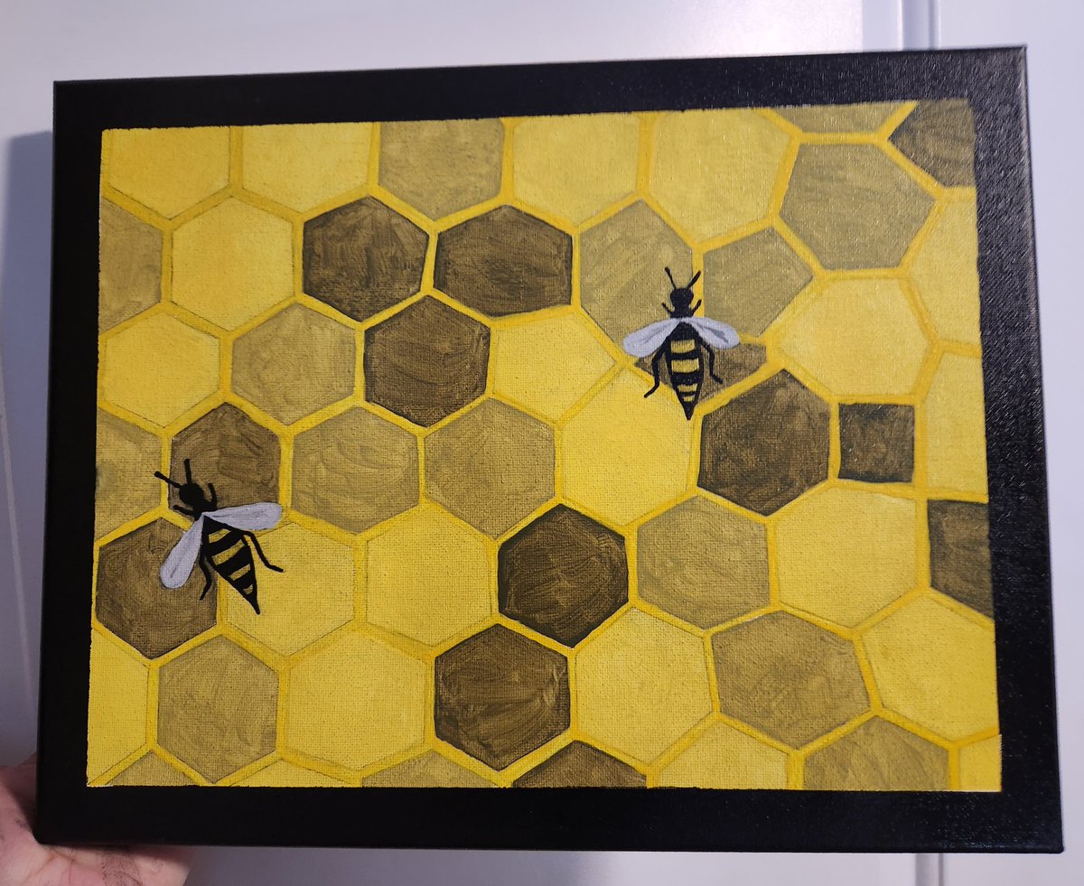 The Hive 11x14 #art #artwork #abstract #abstractart #abstractpainting #paint #painting #acrylic #acrylicart #acrylicabstract #acrylicpaint #acrylicpainting #bees #bee #beehive #hive #honeycomb #yellow #black #white #Grey #gray #like