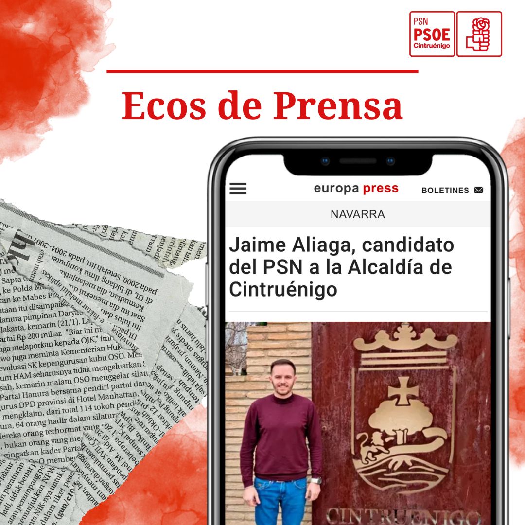 psoecintruenigo's tweet photo. 🗞 La elección de Jaime Aliaga, su balance de esta legislatura y sus propuestas para Cintruénigo, todo recogido en el artículo de @europapress . Léelo en el enlace: 

https://t.co/seKwwIDbUJ
#Aliaga2023 https://t.co/69zITVoHAh