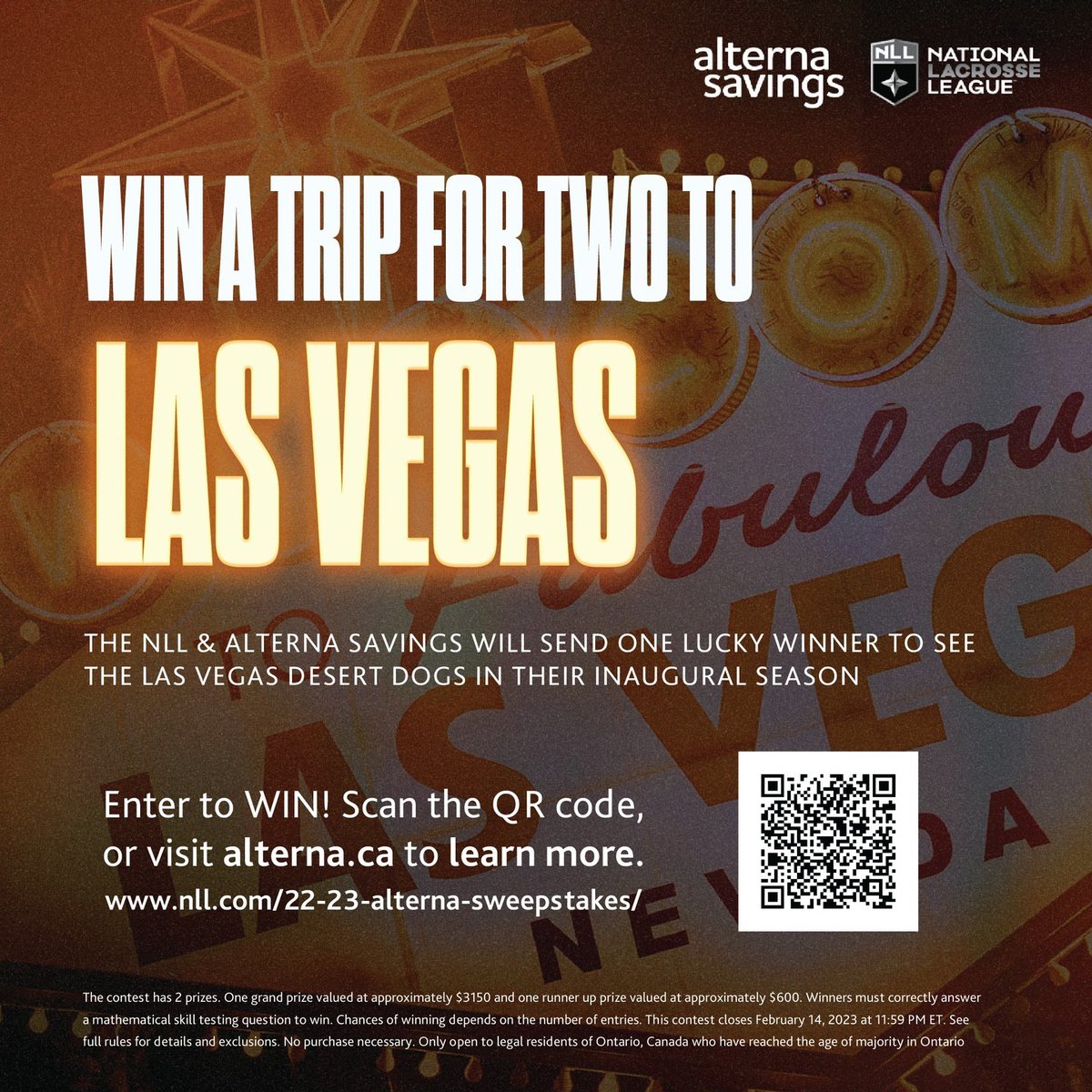 quintefirst's tweet photo. Today is the last chance to enter! Alterna and the National Lacrosse League want to send you and a guest for a 2-night getaway in Las Vegas. By entering, you'll also have the chance to attend an @NLL game featuring the @vegasdesertdogs. 
Enter now at: https://t.co/Utkm3syKsX https://t.co/Aon7ujFJXo