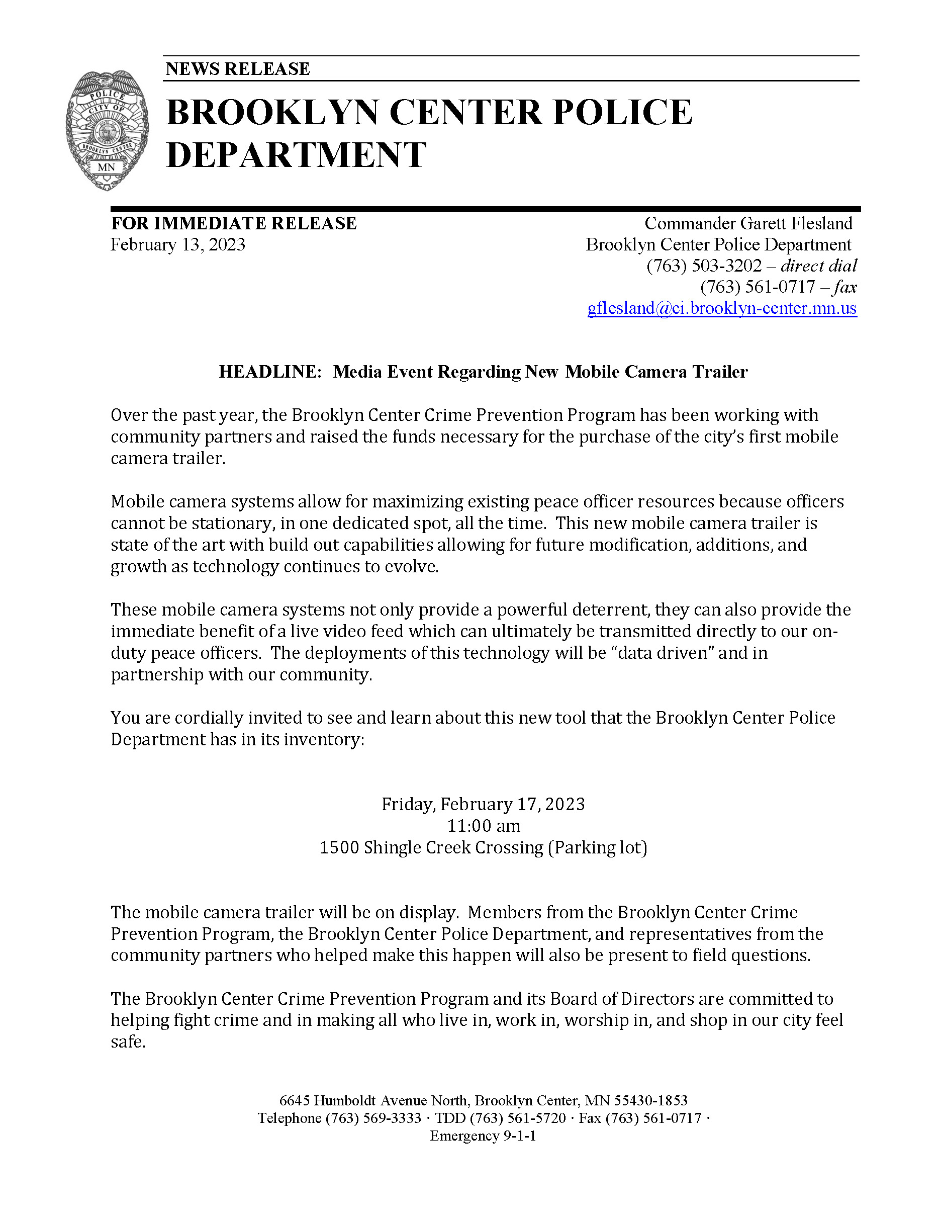 Brooklyn Center Police Department, MN (bcpolicemn) / Twitter