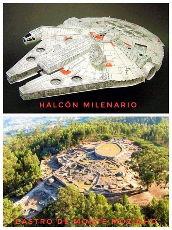 brownkjs's tweet image. American hollywood movies "The Falcon spaceship" from "Star Wars" &amp;amp; "The Castro of Monte Mozinho" ( Neolithic fortified settlement, sometimes referred to as the Dead City,in the municipality of Penafiel in the Tâmega Subregion of the Portuguese district of Porto.)