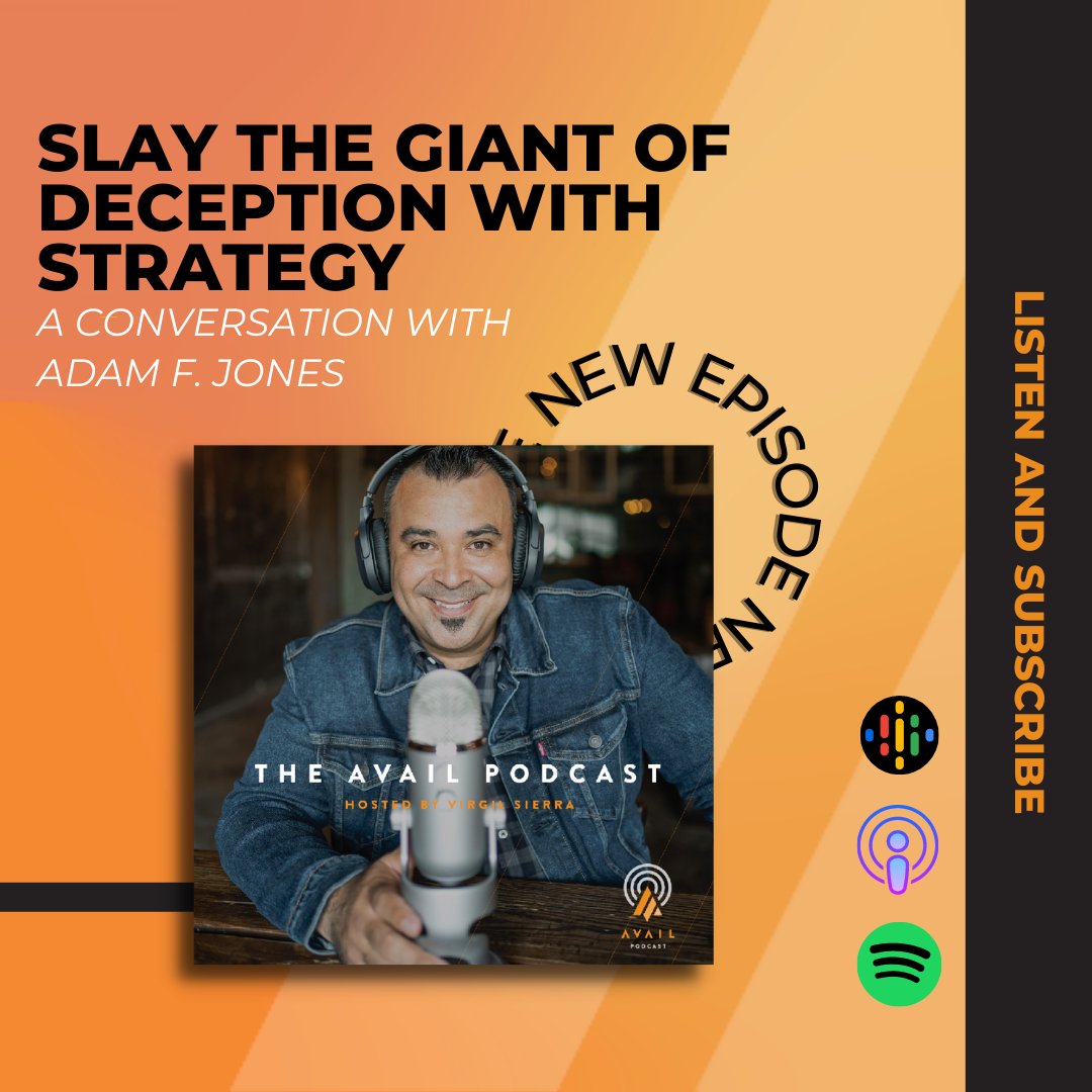 theartofavail's tweet photo. Today is cause for celebration. Adam F. Jones will stun you with why weapons of mass deception are not your enemy––you’re their enemy. Found out why in today’s episode, available on Spotify, Apple, and Google podcasting platforms. #AVAILPodcast https://t.co/jpx1ASgNk8