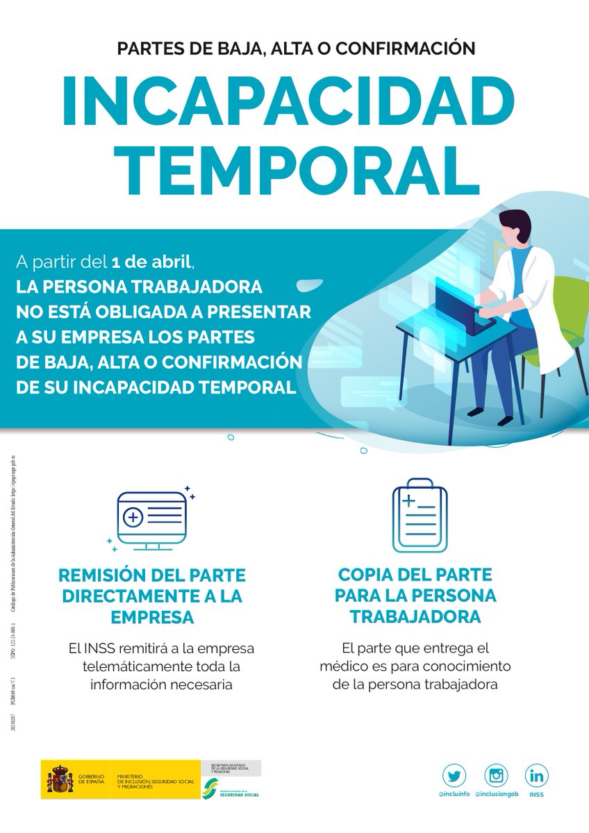 apmallorca's tweet photo. ⚠️ATENCIÓ⚠️

A partir de l'1 de abril 🗓️

La persona treballadora no està obligada a presentar a la seva empresa els comunicats de baixa, alta o confirmació de la seva incapacitat temporal 🤒https://t.co/n1PFtf0XbB

@inclusiongob 🌈 https://t.co/0z562mjHrD