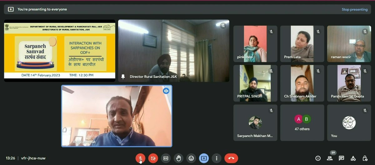 mission_sbm's tweet photo. Director, Rural Sanitation,J&amp;K chaired the SARPANCH SAMVAD &amp; interacted with Sarpanches of Dist. Jammu, Kathua,Rajouri,Reasi &amp; Udhampur today on 14-02-23.The session witnessed discussions on the progress of #ODFPlus activities undergoing across these districts.
@CeeDeeSingh https://t.co/EskkFeSdub