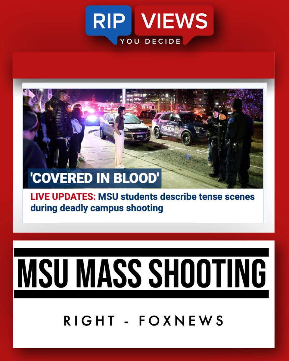 ripviews's tweet photo. Overnight there was a mass shooting at Michigan State University leaving 3 dead and 5 injured. Bias is beginning to creep in concerning this tragic story.
All news is biased, view both sides with Ripviews.
#msustrong #MSU #msususpect #MichiganState https://t.co/BnOGlI7BPn