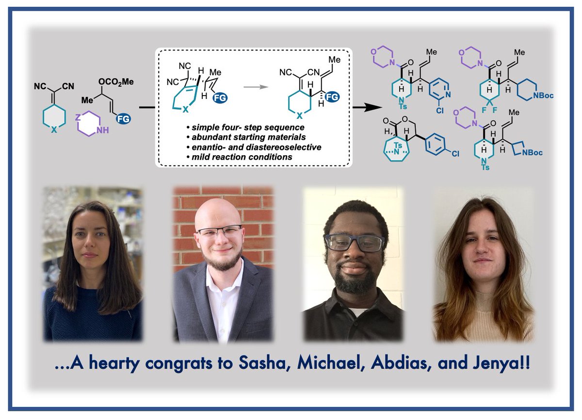 OChem_Grenning's tweet photo. I'm honored to share the #GrenningLab's next development related to 3,3-dicyano-1,5-dienes in @ChemicalScience! This work showcases the value of AAA, Cope Rearrangement, & oxidative amidation to yield complex, saturated heterocycles. Congrats to the team! https://t.co/wj7ttH6bGI https://t.co/o8pZkpGffq