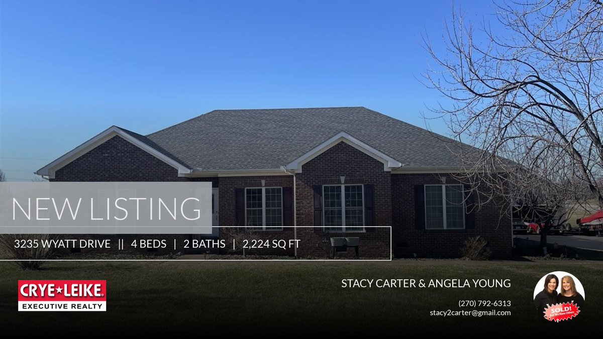 📍 New Listing 📍 Take a look at this fantastic new property that just hit the market located at 3235 Wyatt Drive in Bowling Green. Reach out here or at (270) 792-6313 for more information

⎼
Stacy Carter &amp; Angela Young
Call/Text (... homeforsale.at/3235_WYATT_DRI…